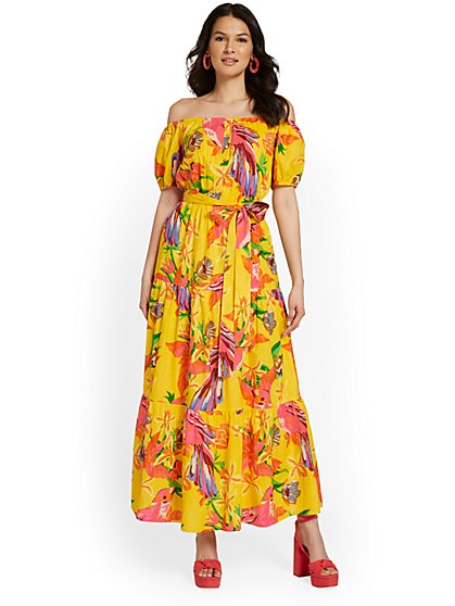 Printed Off-The-Shoulder Maxi Dress - New York & Company