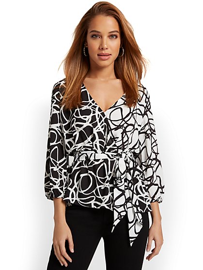 Printed Tie-Front Top - New York & Company