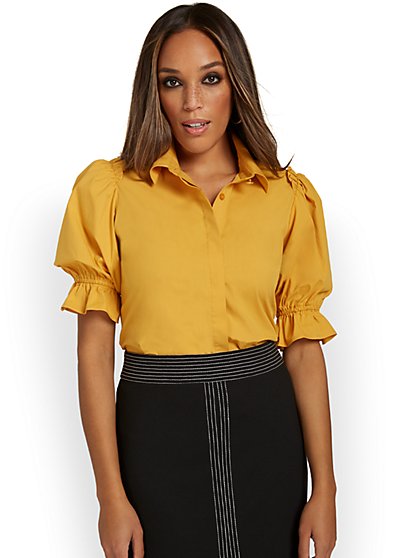 Puff-Sleeve Crest Button Top - New York & Company