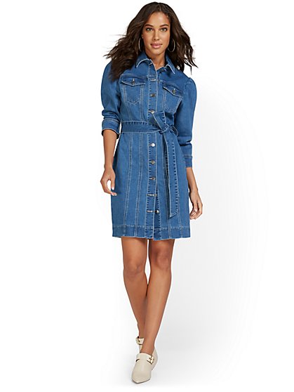 Puff-Sleeve Denim Dress | New York 