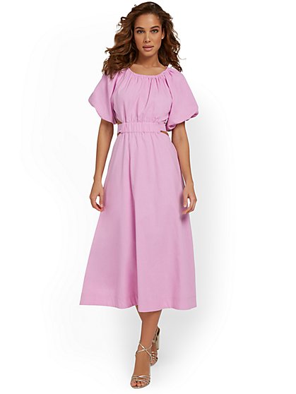 Puff-Sleeve Open-Back Dress - Lena - New York & Company