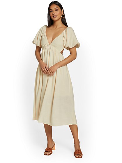 Puff-Sleeve Tie-Back Dress - In The Beginning - New York & Company