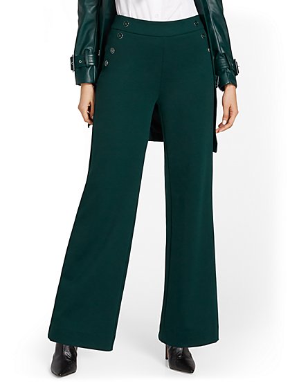 Pull-On Button-Detail Wide-Leg Ponte Pant - Superflex - New York & Company