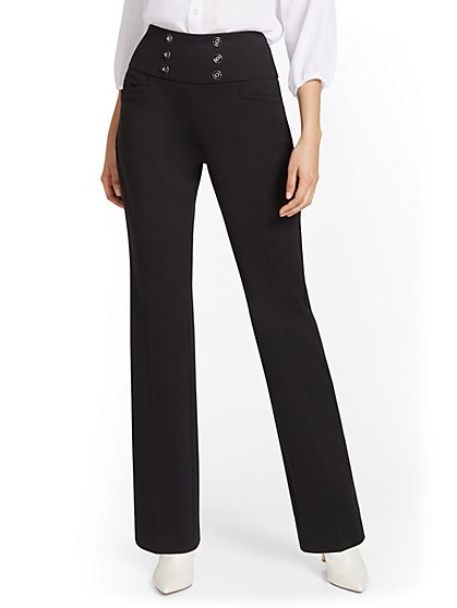 Pull-On Button-Front Bootcut Ponte Pant - Superflex - New York & Company