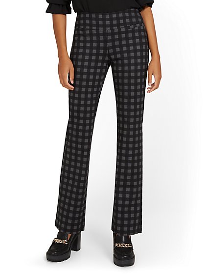Pull-On Check-Print Bootcut Ponte Pant 