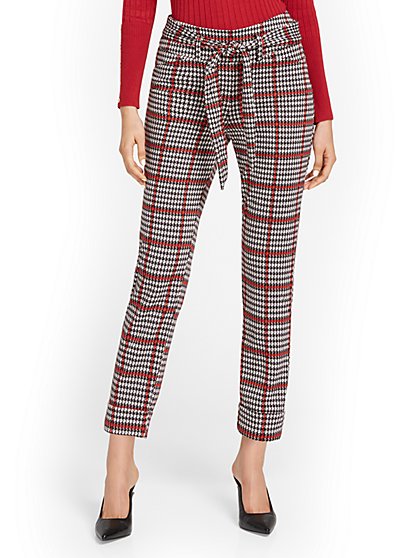 Pull-On Plaid Belted Straight-Leg Ankle Ponte Pant - Superflex - New York & Company