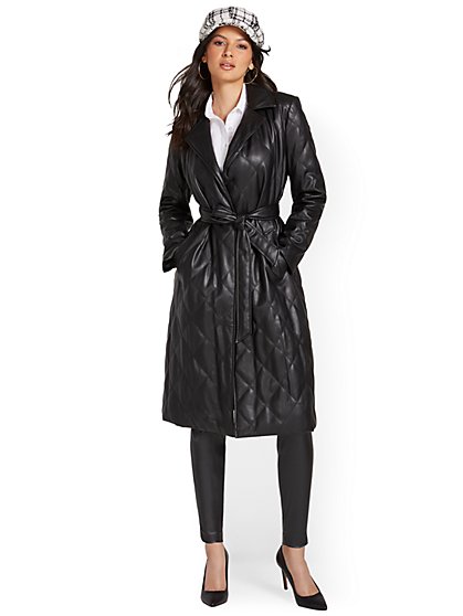 Quilted Faux-Leather Wrap Trenchcoat - New York & Company