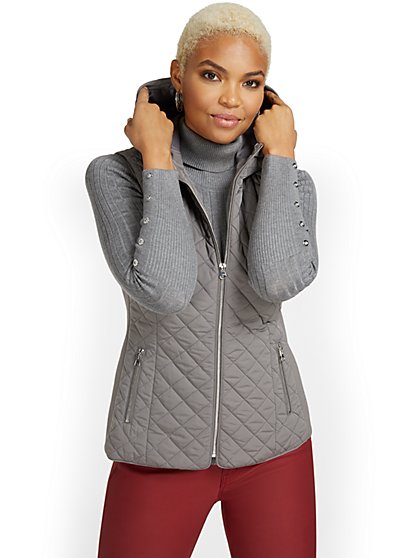 REPREVE® Hooded Quilted Vest - New York & Company