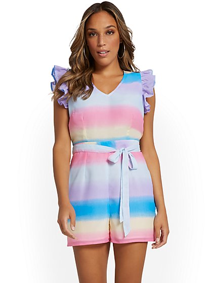 Rainbow-Ombre Flutter-Sleeve Romper - New York & Company