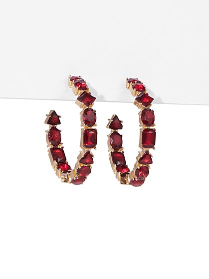 Red Gemstone Hoop Earrings - New York & Company