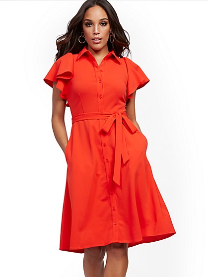 ruffle sleeve red dress