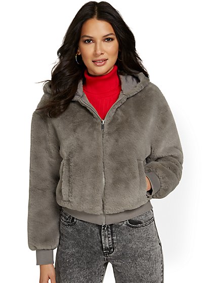 Reversible Hooded Faux-Fur Bomber Jacket - New York & Company