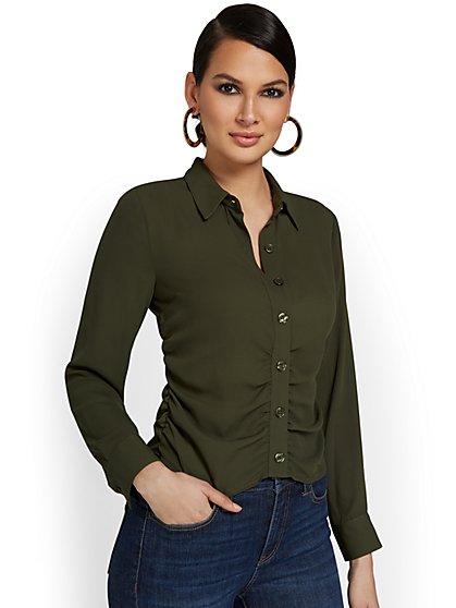 Ruched Button-Front Top - New York & Company
