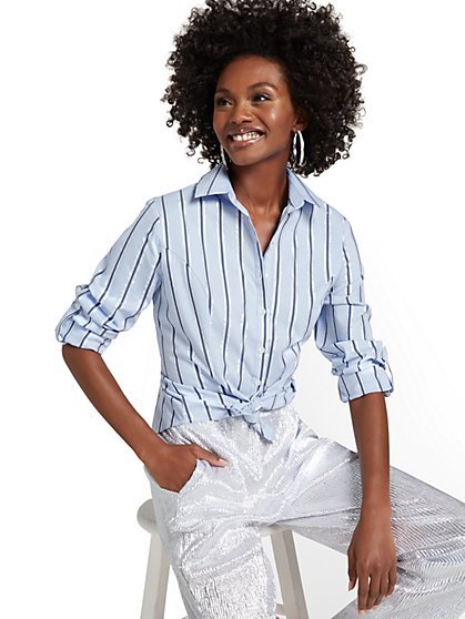 Ruched-Front Madison Shirt - Striped - New York & Company