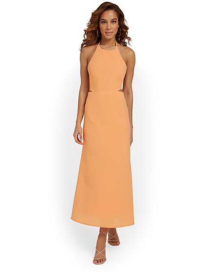 Ruched Strap Halterneck Maxi Dress - Emory Park - New York & Company
