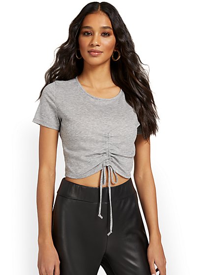 Ruched Tie-Front Crop Top - New York & Company