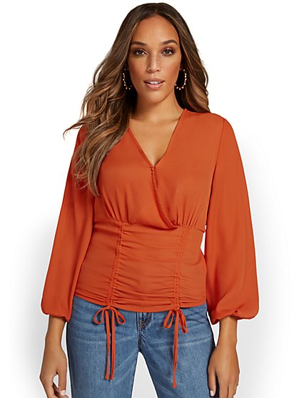 Ruched V-Neck Top - New York & Company
