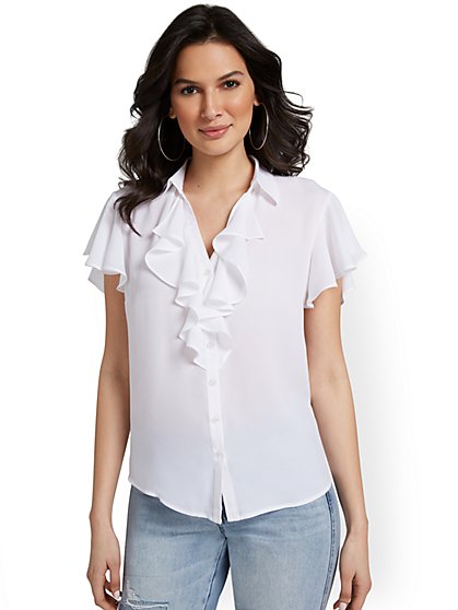 Ruffle Button-Front Blouse - New York & Company
