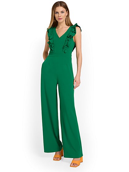 Ruffle-Front Crepe Jumpsuit - Sugarlips - New York & Company