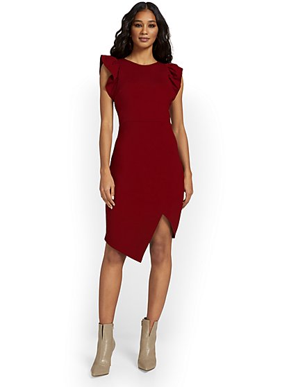 Ruffle-Sleeve Asymmetric-Hem Dress - Lena - New York & Company