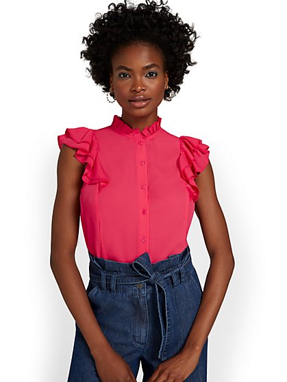 Ruffle-Sleeve Button-Front Blouse - New York & Company