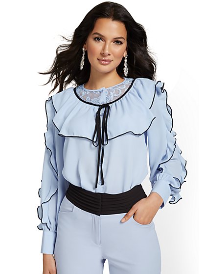 Ruffle-Trim Tie-Front Blouse - New York & Company
