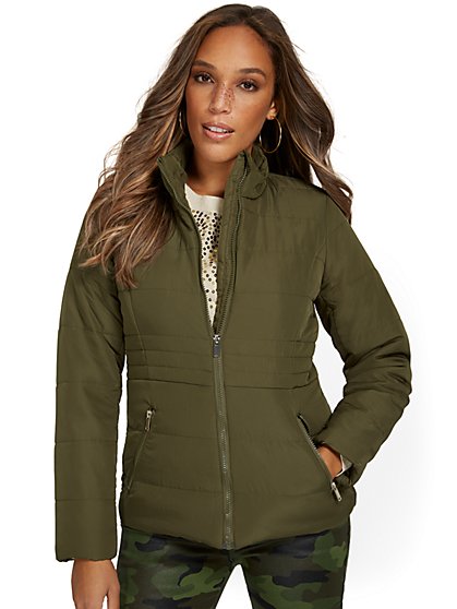 womens olive green puffer jacket