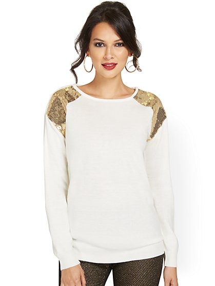 Sequin-Accent Tunic Pullover Sweater - New York & Company