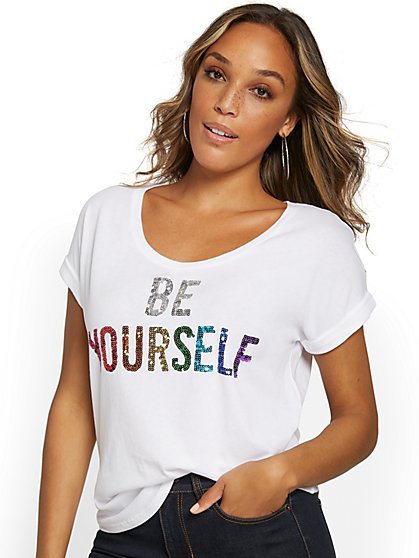 Sequin Be Yourself Graphic Tee - New York & Company