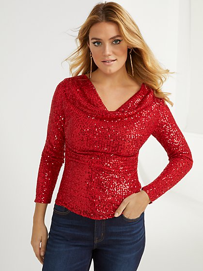 Sequin Draped-Front Top - New York & Company