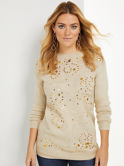 Sequin-Embellished Tunic Sweater - New York & Company