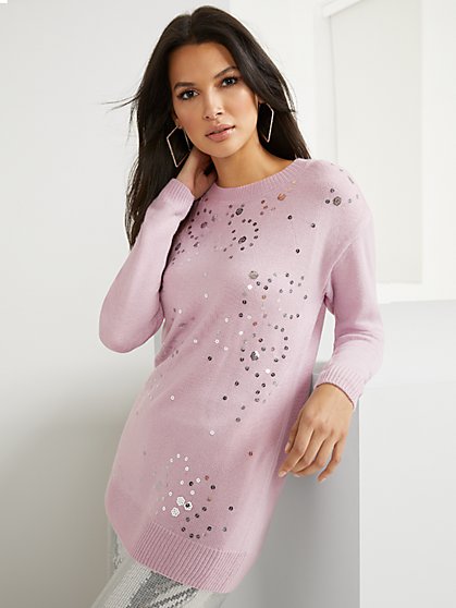 Sequin-Embellished Tunic Sweater - New York & Company