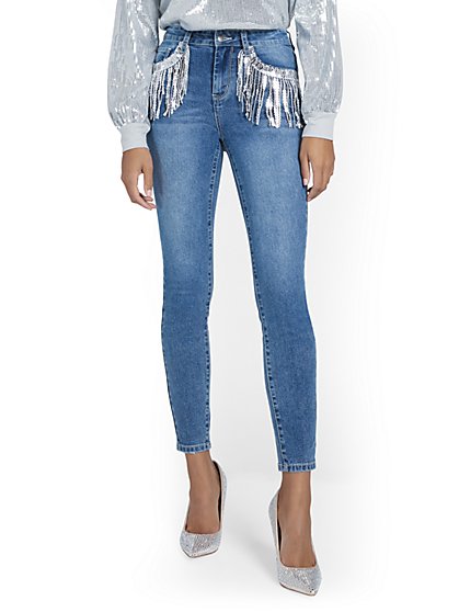 Sequin-Fringe Super-Skinny Jeans - New York & Company