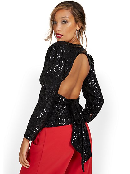 Sequin Open-Back Wrap Top - New York & Company