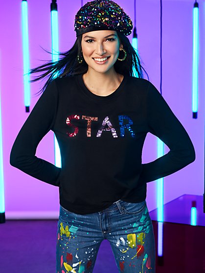 Sequin Star Graphic Sweatshirt - New York & Company