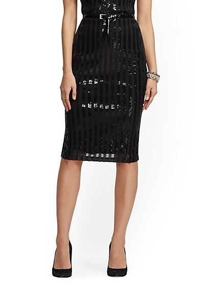 Black Skirts For Women New York Company Sequin Stripe Pencil Skirt New York Company
