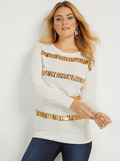 Sequin-Stripe Pullover Sweater - New York & Company