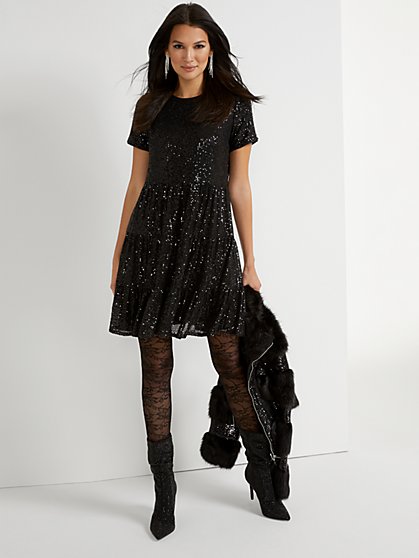 Sequin Tiered Dress - New York & Company