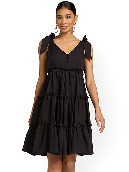 Shoulder-Tie Tiered Dress - Free The Roses - New York & Company