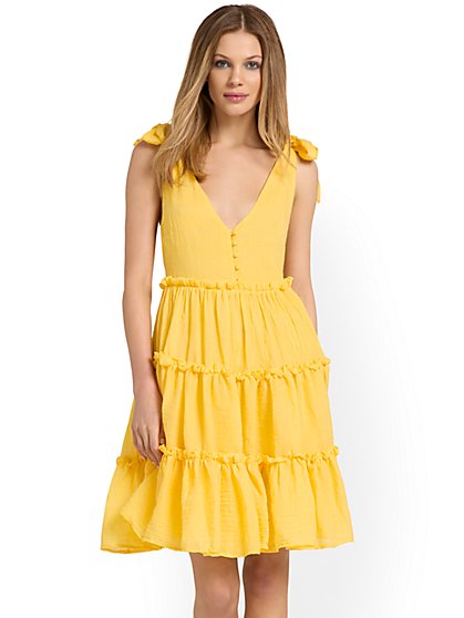 Shoulder-Tie Tiered Dress - Free The Roses - New York & Company