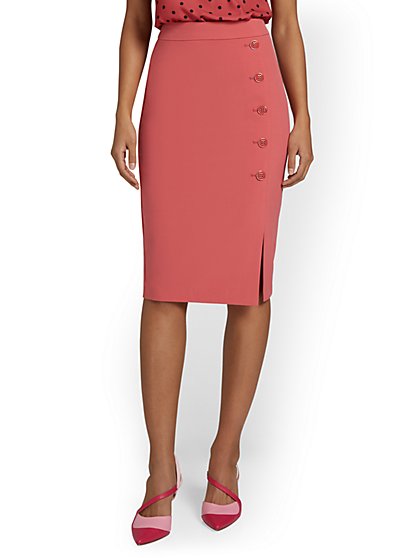 Side-Button Pencil Skirt - Essential Stretch - New York & Company