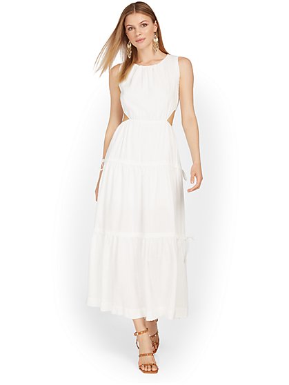 Side Cut-Out Tiered Midi Dress - In The Beginning - New York & Company