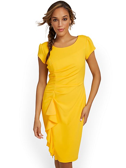 Side-Ruffle Sheath Dress - Magic Crepe® - New York & Company