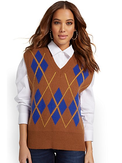 Sleeveless Argyle Sweater Vest - Mable Inc - New York & Company