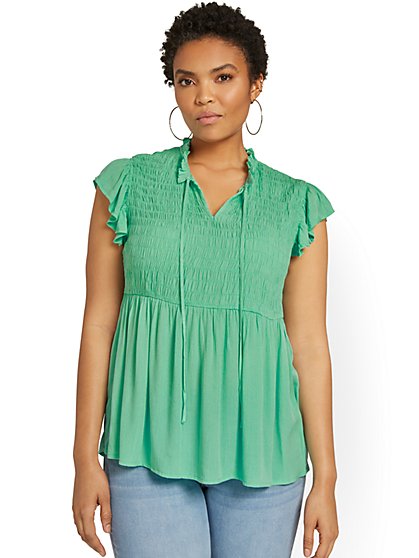 Smocked Flutter-Sleeve Top - New York & Company