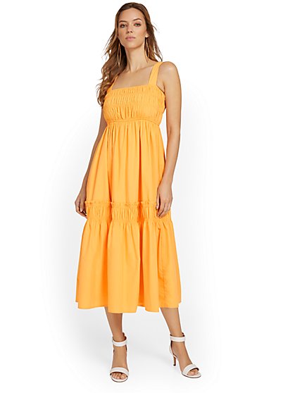 Smocked Tiered Midi Dress - Fore Collection - New York & Company