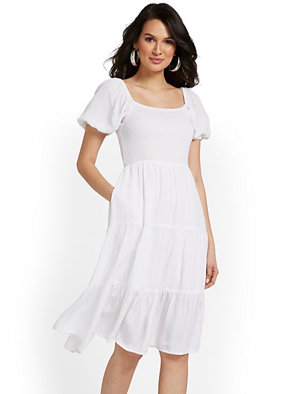 Smocked Top Puff-Sleeve Dress - New York & Company