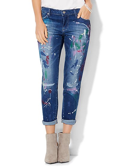 Soho Jeans - Relaxed Boyfriend - Blue Distressed Wash - New York & Company