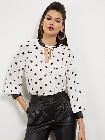 Star-Print Tie-Front Top - New York & Company