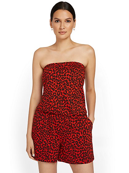 Strapless French Terry Top - Leopard-Print - New York & Company
